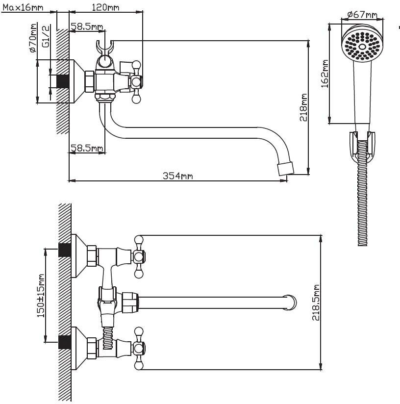 Смеситель ванна кер Diadonna D220-65 лат крест