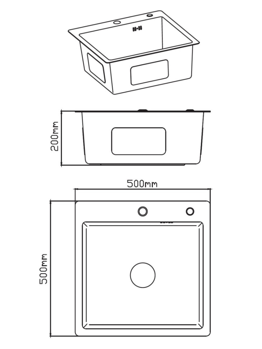 Мойка нерж Diadonna DS5050B серый графит квадрат 500х500х200 с сифоном