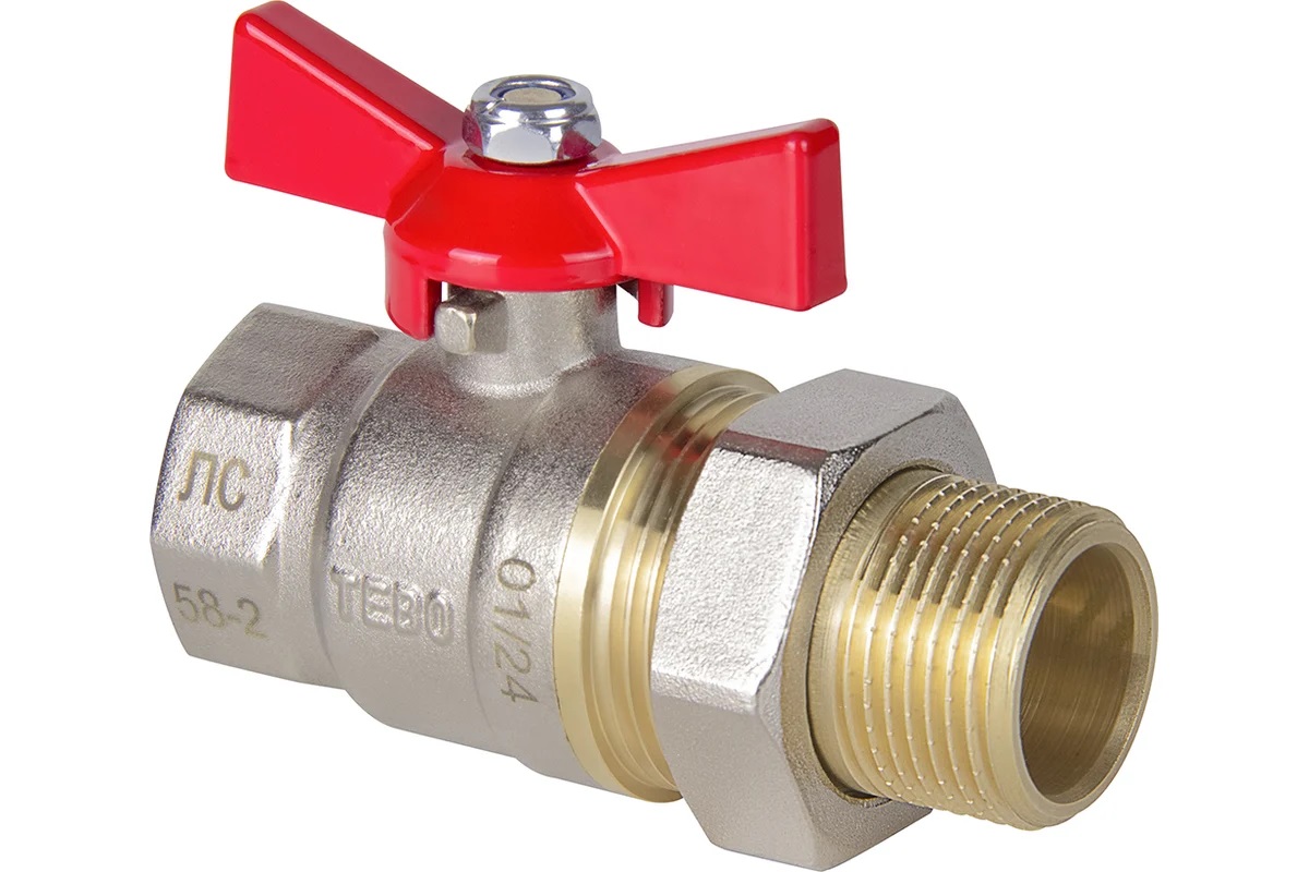 картинка Кран шаровой    1/2" с американкой бабочка Tebo(-/-/- шт)