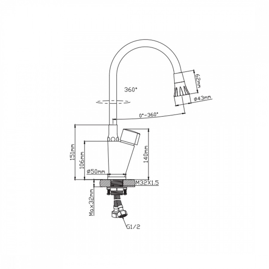 Смеситель кухня нажимного типа Diadonna D174-41BL лат гибкий излив 35мм черный