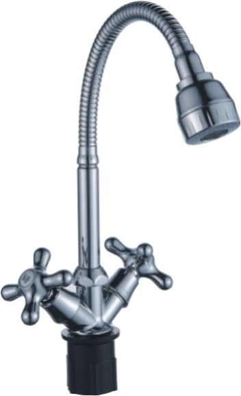 Смеситель кухня кер Эверест B58-340М гибкий излив лейка крест б/подводки
