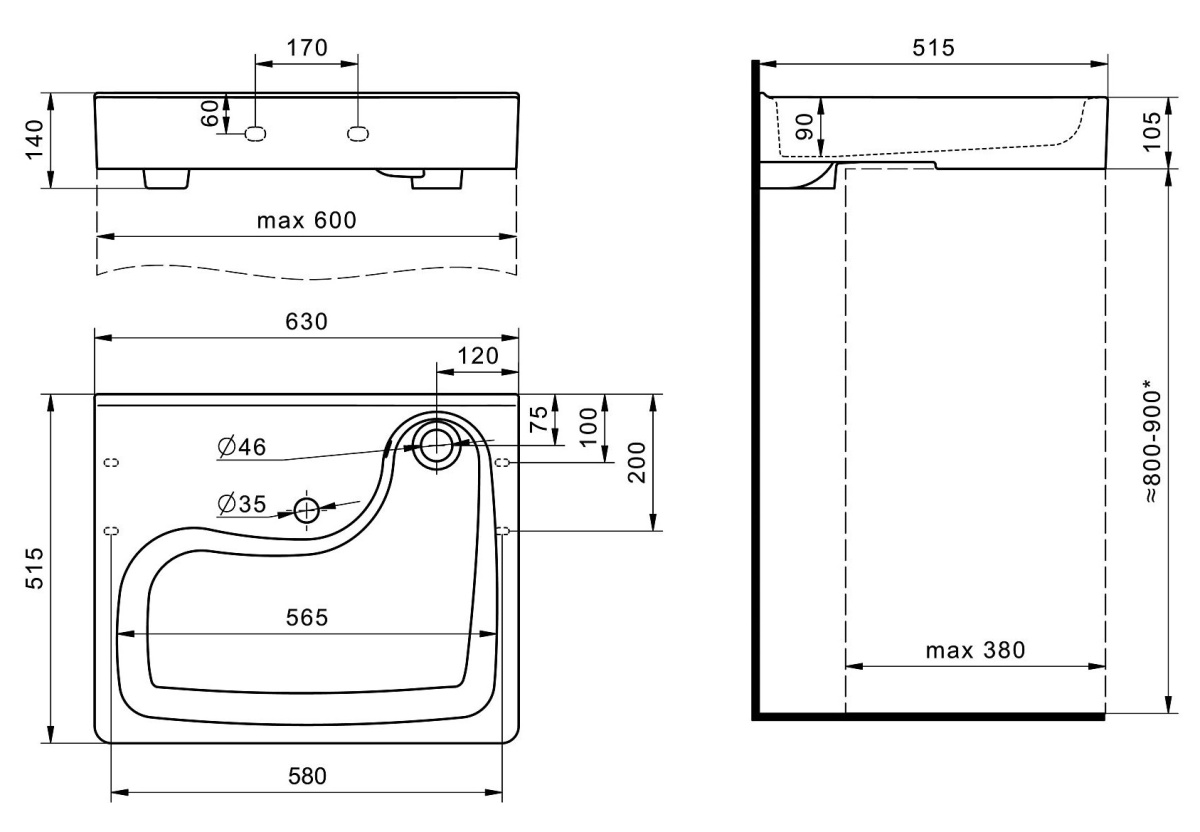 Умывальник Santek Клио-50 с кронштейнами над стирльной машиной1.WH50.1.770 