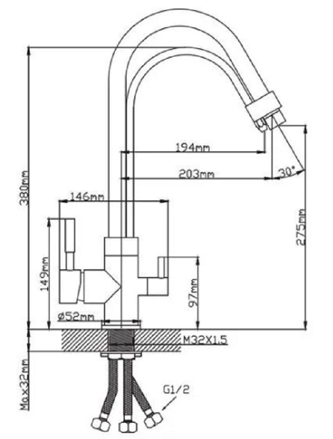 картинка Смеситель кухня шар Diadonna D49-19016 лат бок руч под фильтр 35мм белый(-/-/- шт)