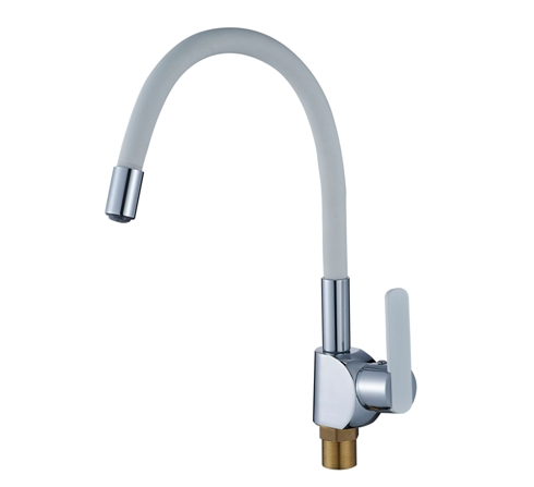 Смеситель кухня шар Potato P58238-7 бок руч гибкий излив 35мм хром/белый