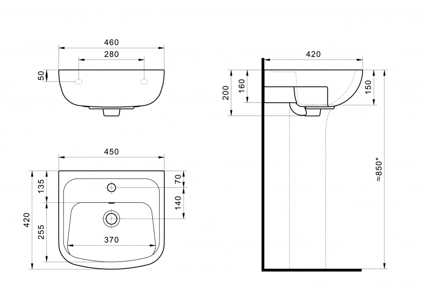 Умывальник Santek Лонги-45 1 отв 1.WH50.1.753 + кронштейны 2 шт