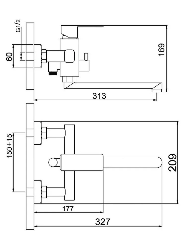 Смеситель ванна шар Potato P22304S нерж див в корп L излив 35мм сатин