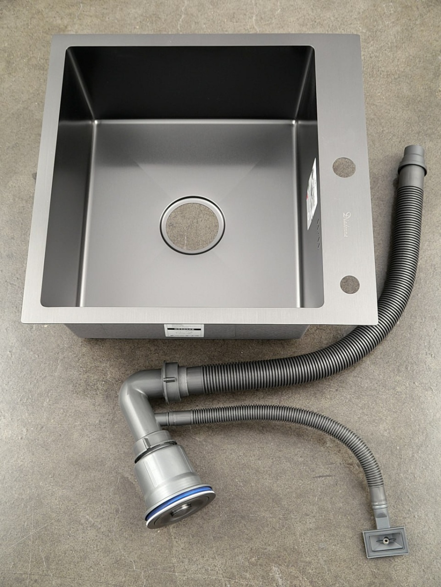 Мойка нерж Diadonna DS5050B серый графит квадрат 500х500х200 с сифоном