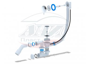 картинка Автослив д/ванны АНИ ЕМ321 руч металл 580мм рег сифон труба 45° 40/50(-/-/15 шт)