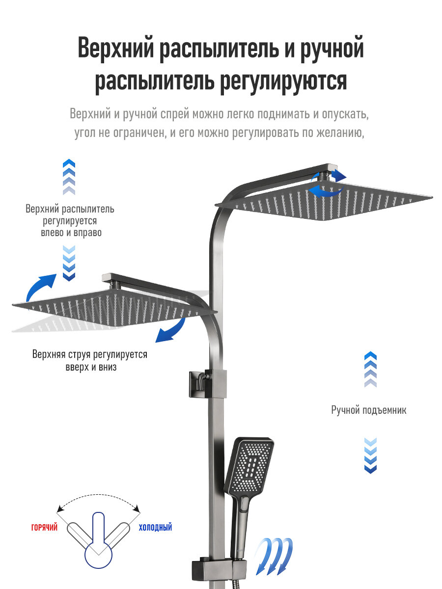 Душевая система шар Gappo G2407-9 лат 35мм оружейная сталь