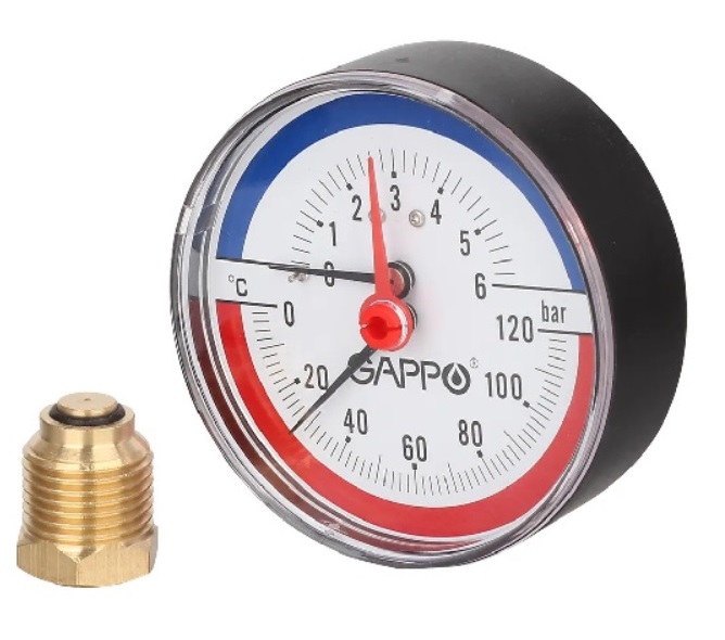 Термоманометр аксиальный с автомат запорным клапаном Gappo G1473
