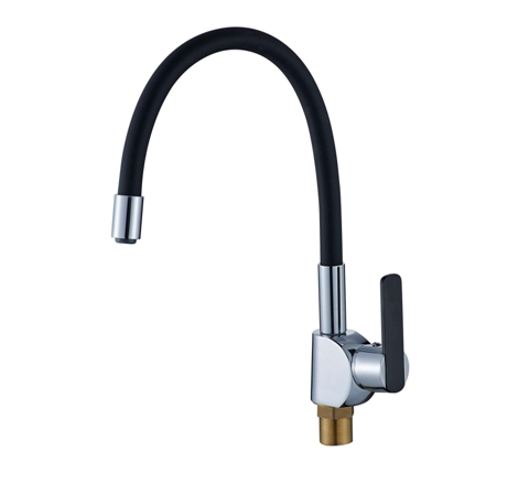 Смеситель кухня шар Potato P58238-6 бок руч гибкий излив 35мм хром/черный