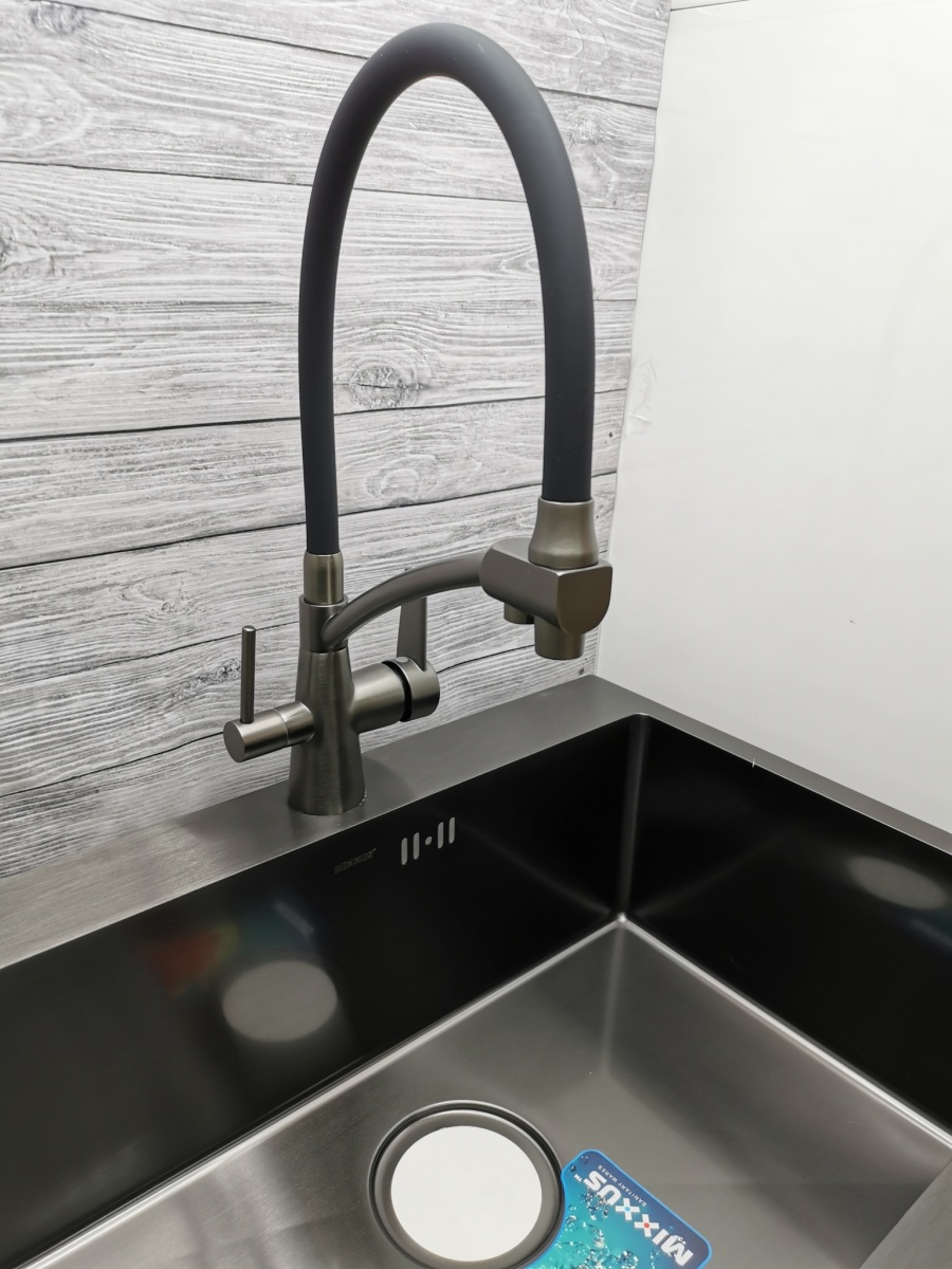 Смеситель кухня шар Gappo G4398-19 лат под фильтр гибкий излив 35мм оруж сталь