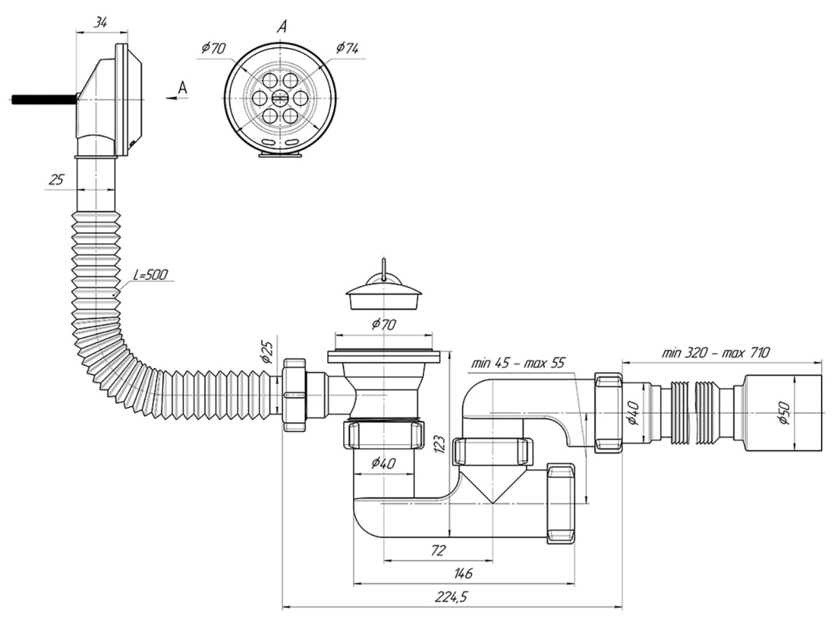 Обвязка д/ванны АНИ ВАРЯГ С6255 рег сифон гофра 320-710мм 50