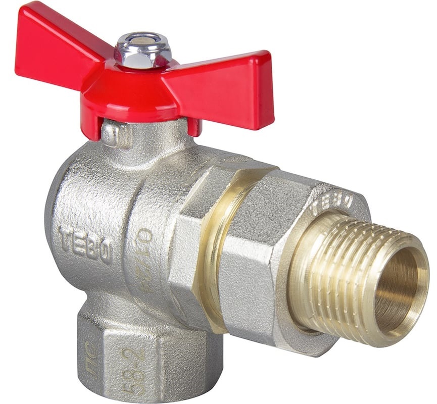 Кран шаровой   1" угловой с американкой Tebo