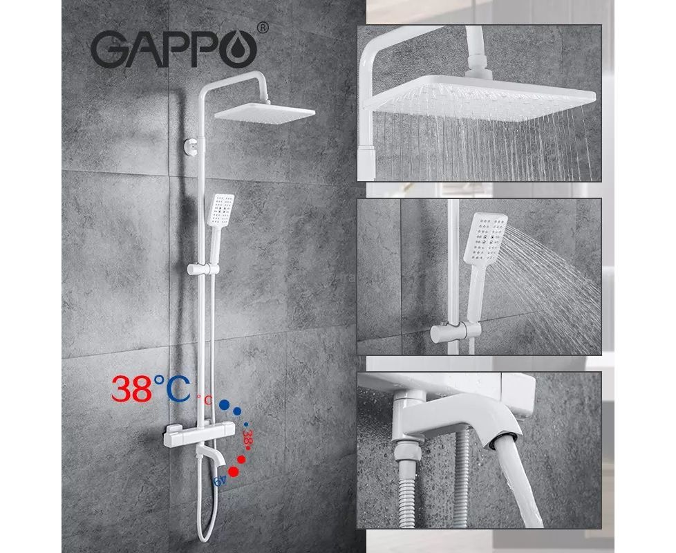 Душевая система кер Gappo G2491-8 лат с термостатом белый