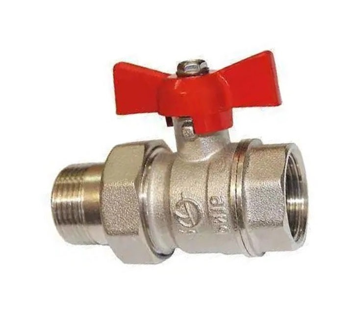 Кран шаровой    1/2" с американкой красная бабочка КРЕПЫШ ГАЛЛОП  никель