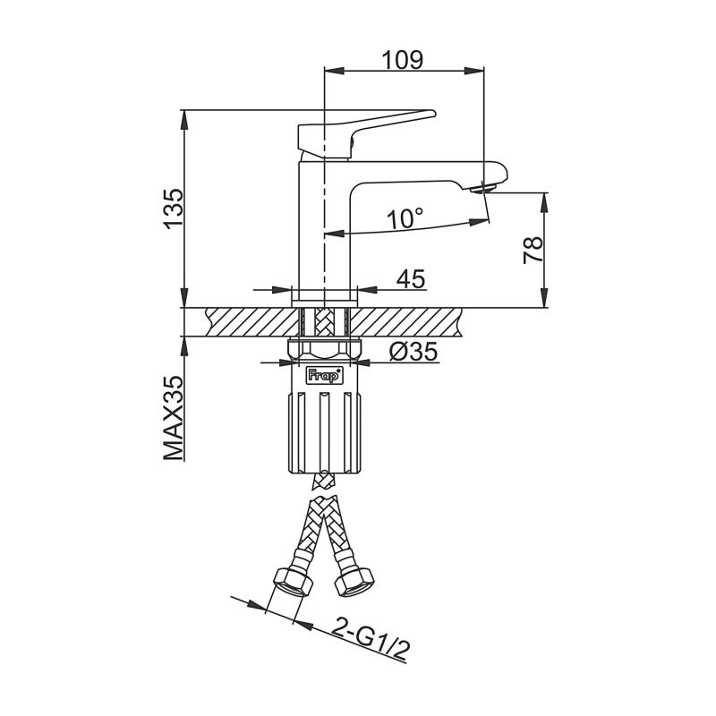 Смеситель раковина шар Frap F1084-9 лат оружейная сталь
