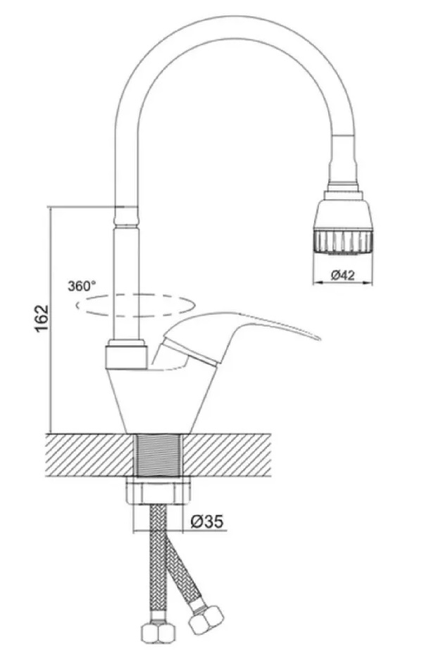 Смеситель кухня шар Diadonna D58-150 лат бок руч гибкий излив 35мм