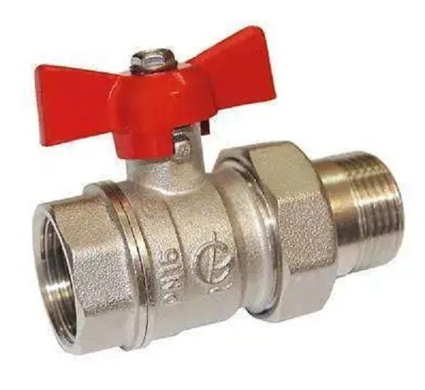 картинка Кран шаровой    3/4" с американкой красная бабочка ГАЛЛОП КРЕПЫШ никель(-/10/30 шт)