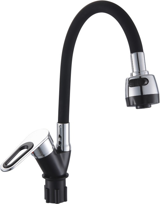 Смеситель кухня шар Эверест B58-274F бок руч гибкий излив лейка 35мм хром/черный