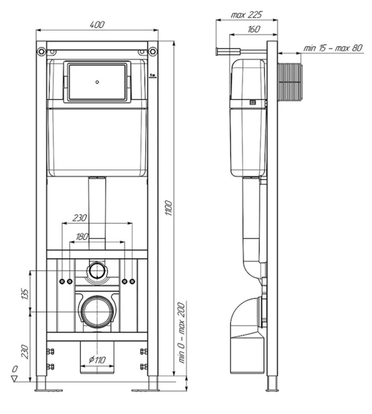 Инсталляция WC1010 1300*400*225 без кнопки