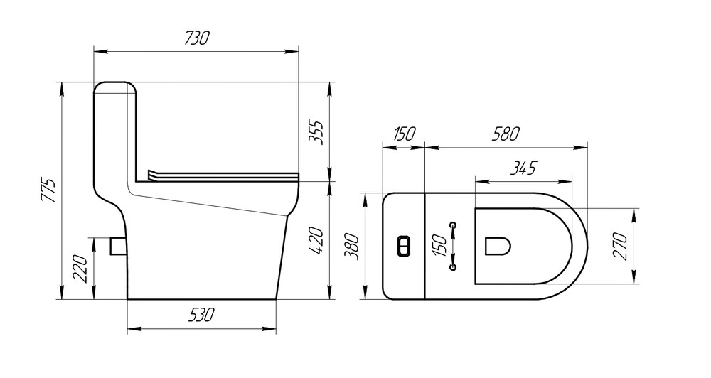 картинка Моноблок EvaGold SM9610R безободковый, тонкое дюро (с гофрой и подводкой)(-/-/1 шт)