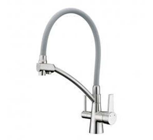 Смеситель кухня шар Gappo G4398-17 лат под фильтр гибкий излив 35мм серый/хром