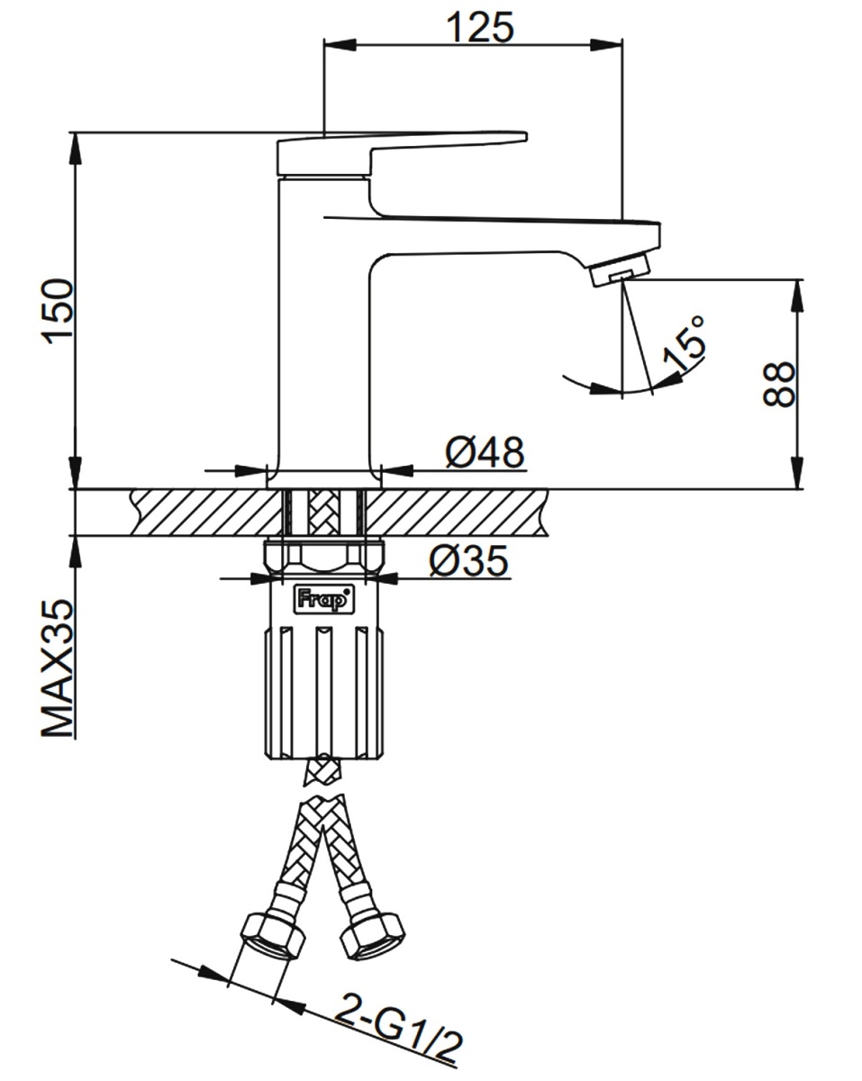 Смеситель раковина шар Frap F1085-9 30мм оружейная сталь 