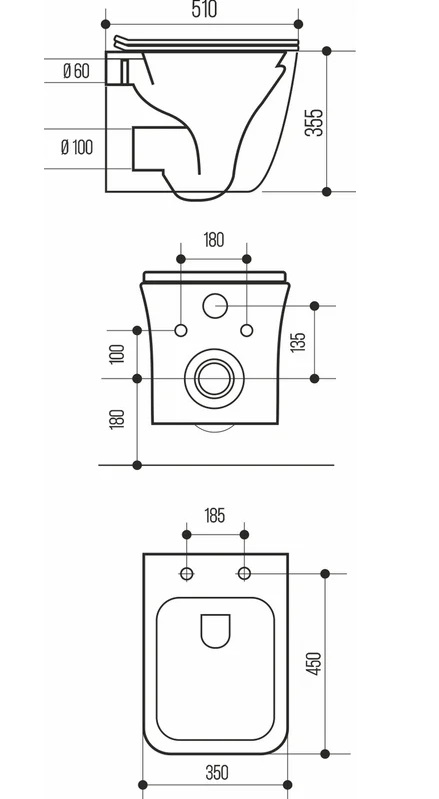Чаша унитаза WAVE QUADRO подвесная безободковая дюро с м/л