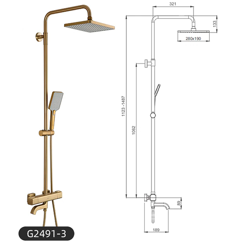 Душевая система кер Gappo G2491-3 лат с термостатом золото