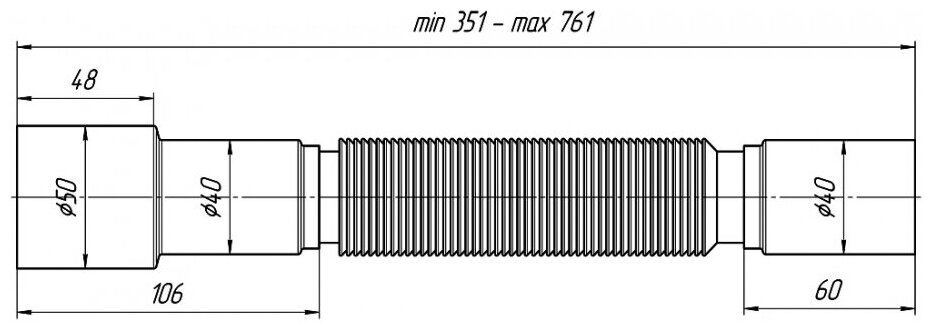 Гофра б/гайки АНИ К406  351-761мм 40*40/50