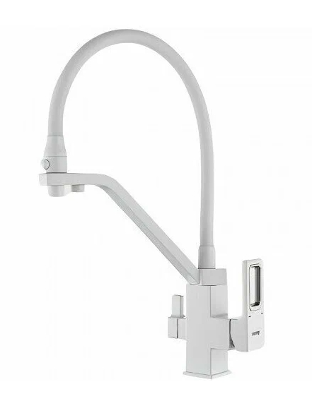 Смеситель кухня шар Gappo G4317-8 лат под фильтр гибкий излив 35мм белый/хром