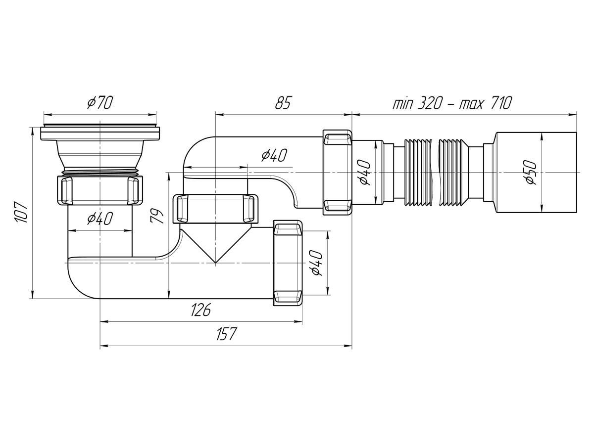 Сифон 1 1/2" АНИ Е215 душевой поддон регулир гофра 320-710мм 50