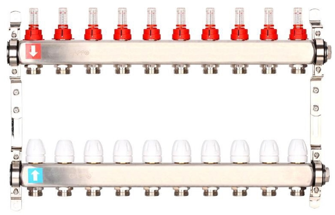 Коллектор группа нерж  1" 10 вых 3/4" Gappo расходомер регул G424.10