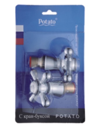 картинка Ручка д/смесителя с к/б Potato Т301 крест(-/-/50 пар)