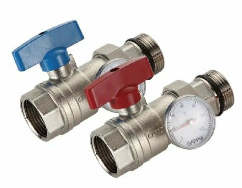 Кран шаровой с термометром 1" гш коллекторный G433.06