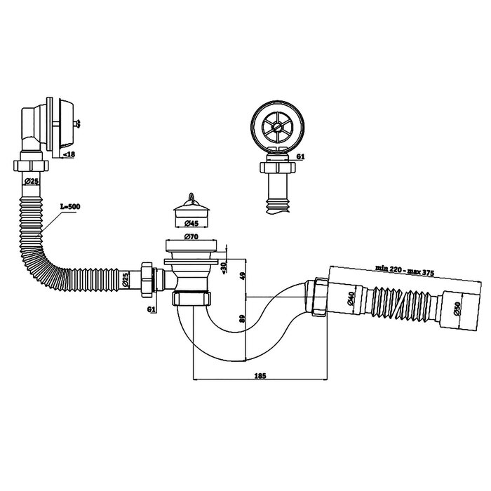 Обвязка д/ванны АНИ ВАРЯГ С6155 гофра 220-375мм 50