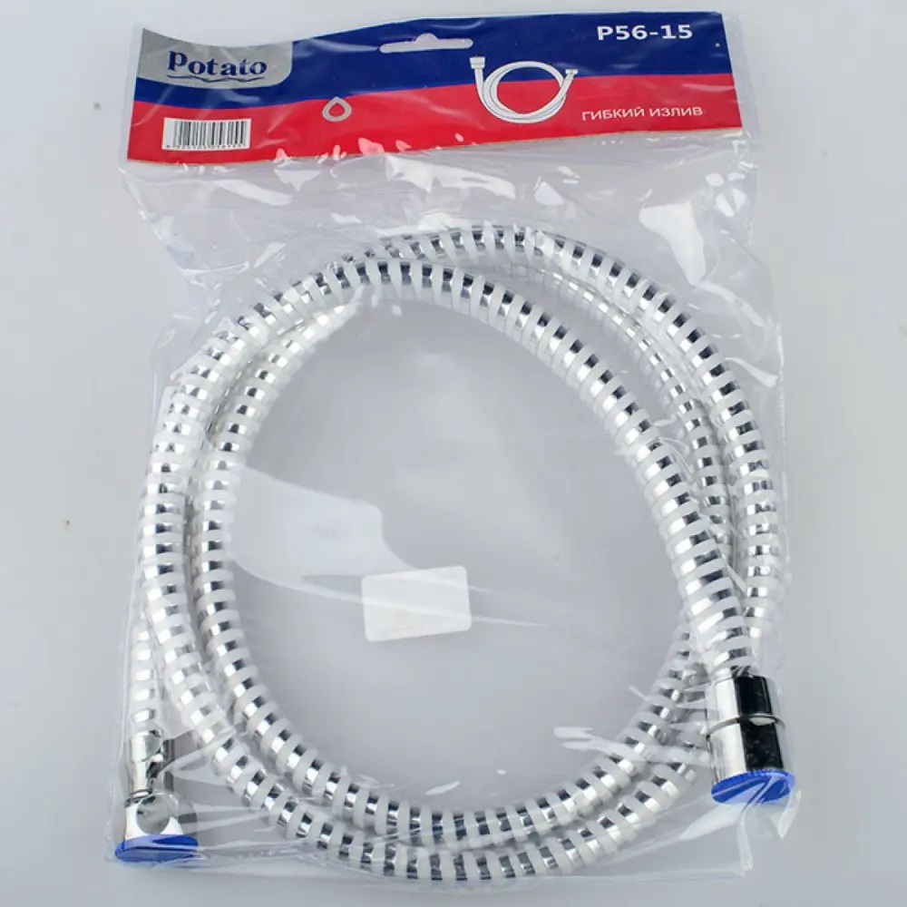 Шланг душевой Potato P56-15 ПВХ 150см хром/белый