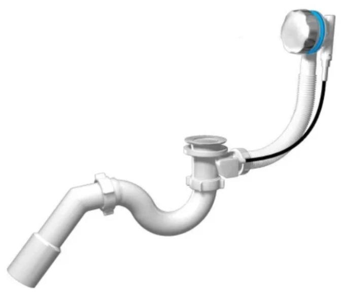 картинка Автослив д/ванны АНИ ЕМ411 руч пласт/хром 580мм сифон труба 45° 40/50(-/-/15 шт)