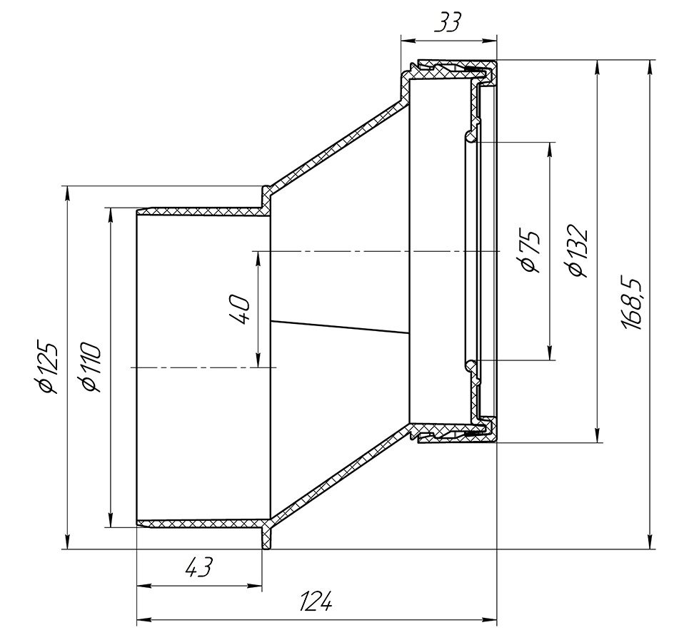Сливная муфта д/унитаза АНИ W0421 эксцентрик жесткий 40 мм